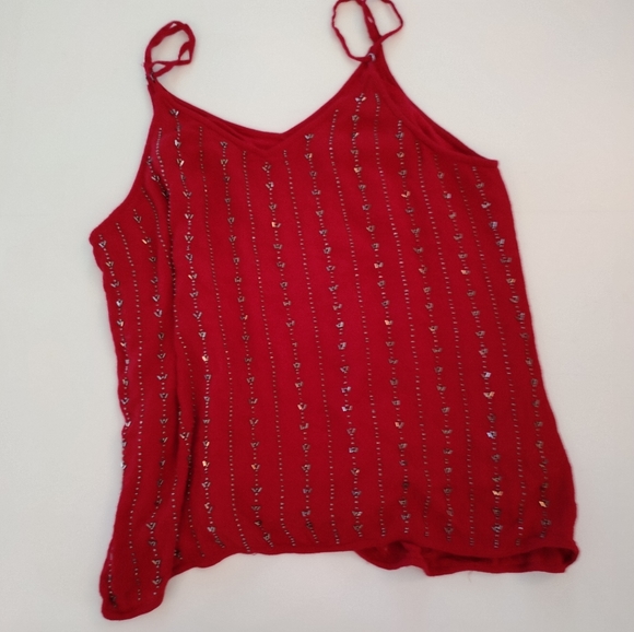 Gorgeous Dex Hand Beaded Tank. SIZE S Crimson with grey silver beading, lined. - Picture 4 of 12